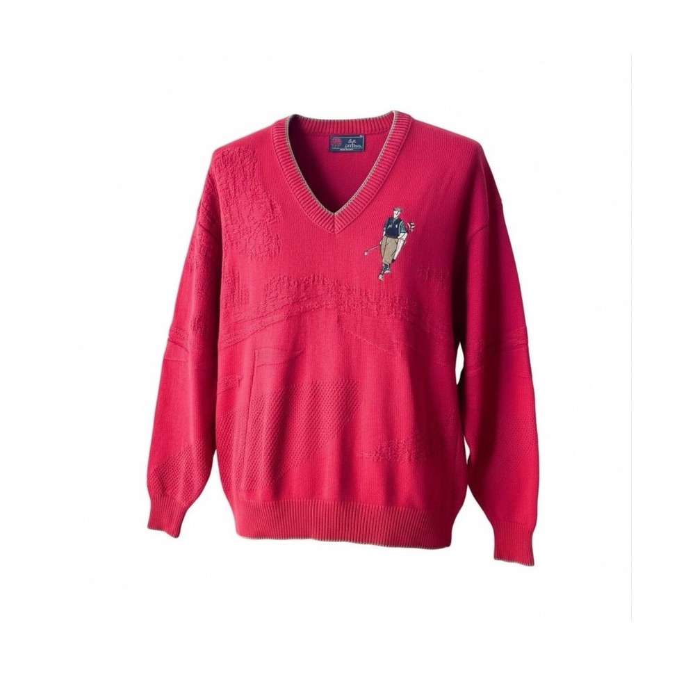 Vintage Isle Of Cotton Knit Golf Sweater Men's L Embroidered‎ Super Detailed